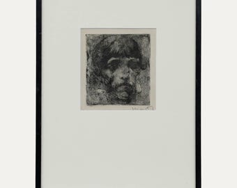 Georges Higuet (1892-1958) - Mezzotinta de principios del siglo XX, "La joven melancólica", obra de arte antigua original