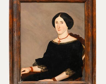 額入り20世紀の油絵 - 村の眺め オリジナルヴィンテージ