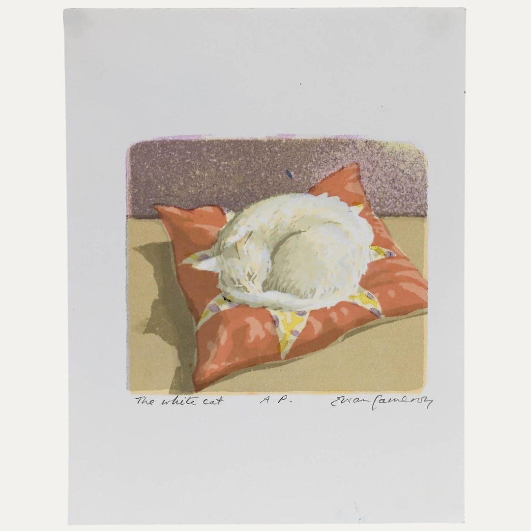 Ewan Cameron - 20th Century Silkscreen, the White Cat Original Vintage ...