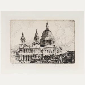 Bruce Irving - Early 20th Century Etching, St Paul&#39;s Original Vintage Antique Artwork