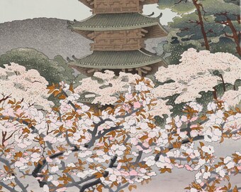 After Benji Asada - Japanese Woodblock, the Gadoda of Ninnaji
