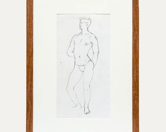 Framed 20th Century Pen and Ink Drawing - Standing Male Study Original Vintage Antique Artwork