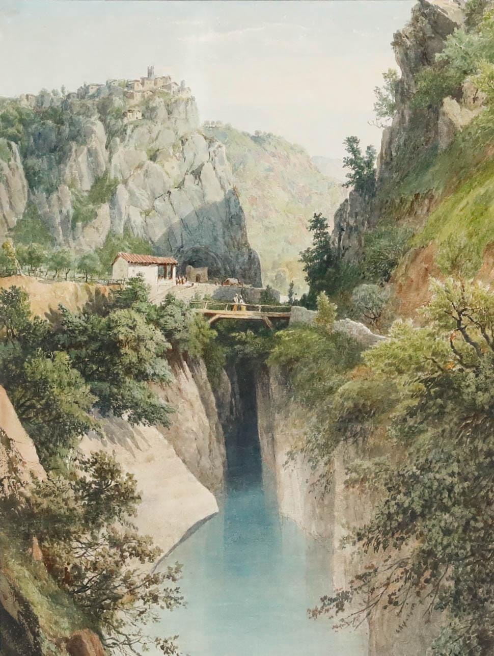 額入り20世紀初頭の水彩画 - 渓谷の眺め オリジナルヴィンテージ