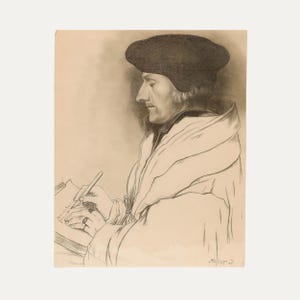 Nach Hans Holbein dem Jüngeren – Graphitzeichnung aus der Mitte des 20. Jahrhunderts, Erasmus Original Vintage Antikes Kunstwerk