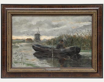 ヴィンテージのオランダ商人の肖像画プリント、木製フレーム入り水彩画