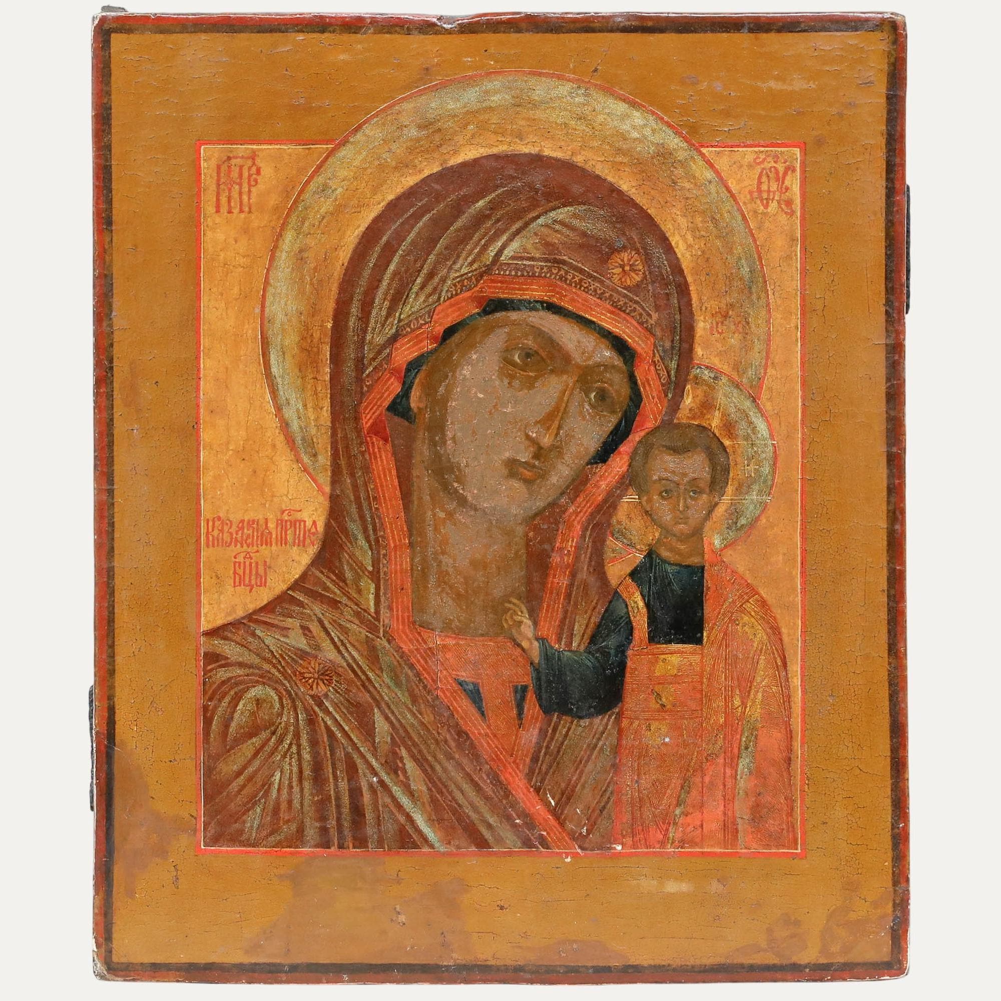 アンティーク メダイヨン 聖母マリアと幼子イエス 木彫クロス ドーム