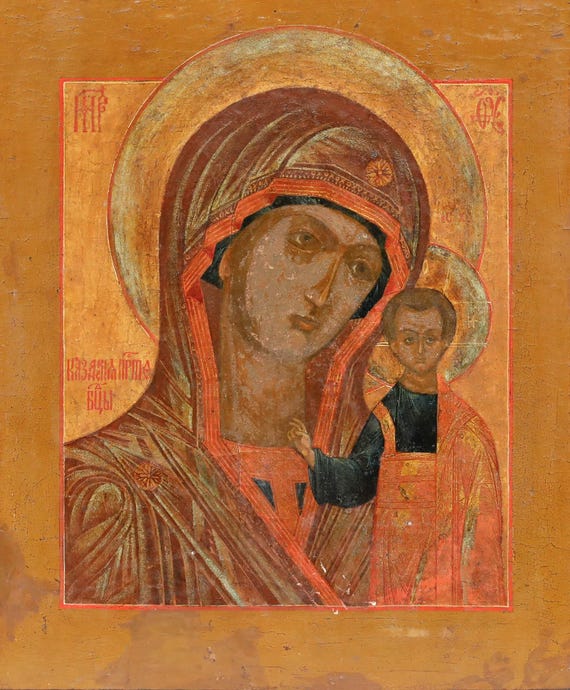 19世紀後半のテンペラ画 - 聖母マリアと幼子イエスのイコン