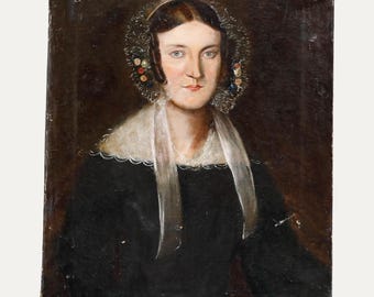 19th Century Oil - Lady In Mourning Clothes Original Vintage Antique Artwork