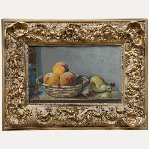 フランス アンティーク 油彩 花 額装品 ANTIQUE 油絵 花瓶 金色