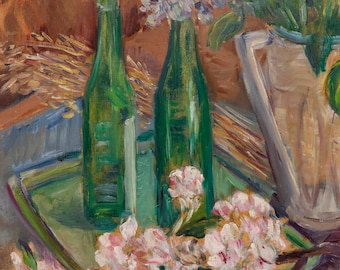 ジェシー・ペイジ・ビグネル (1896-1992) - 20世紀の油彩、花、ボトル