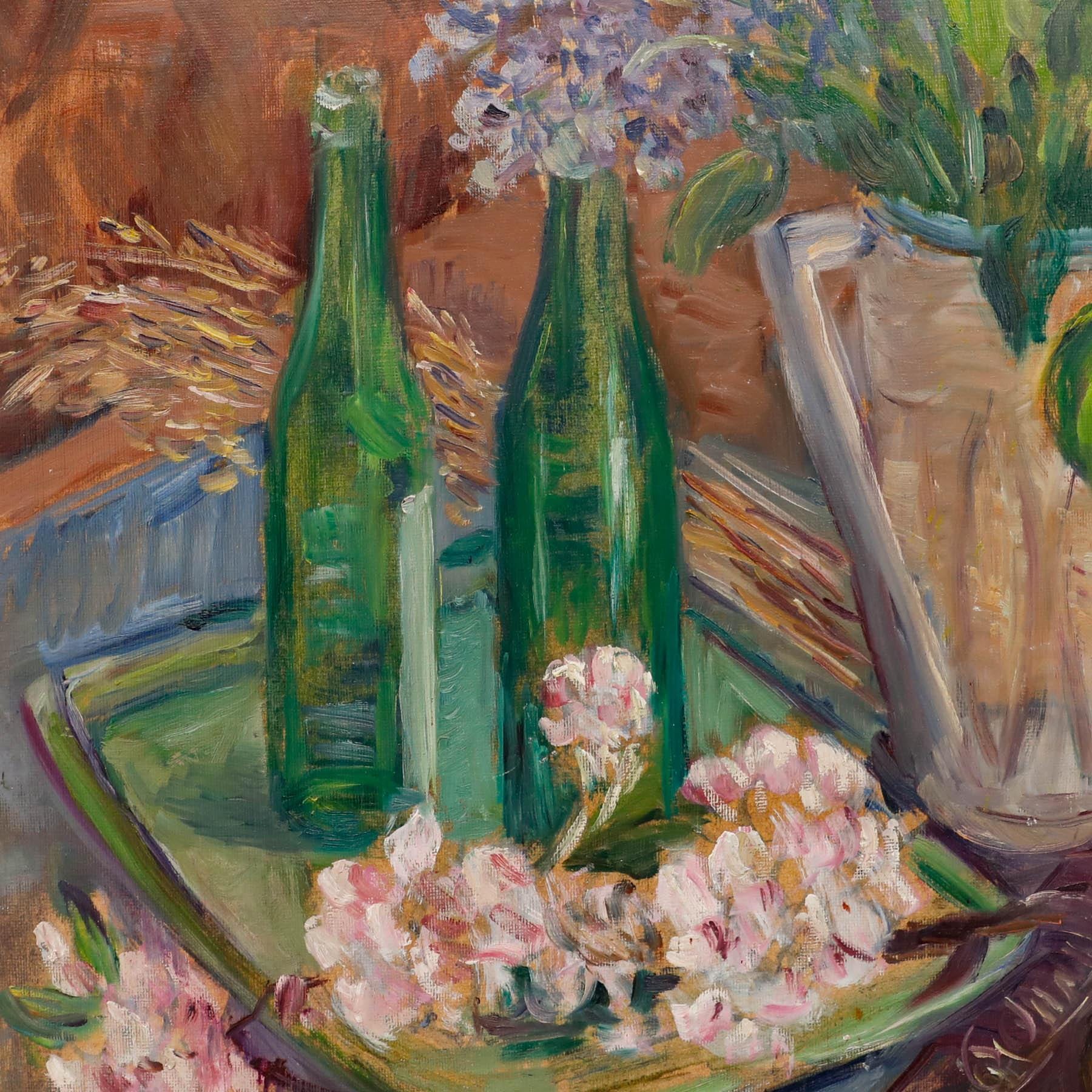 ジェシー・ペイジ・ビグネル (1896-1992) - 20世紀の油彩、花、ボトル