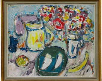 Framed 20th Century Oil - The Kitchen Table Original Vintage Antique Artwork
