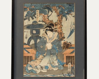 日本のアンティーク浮世絵、木版画、1906年、日本のアンティーク木版画