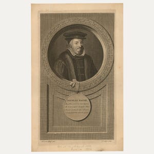 After Adriaen van der Werff (1659-1722) - 17th Century Engraving, Nicolas Bacon Original Vintage Antique Artwork