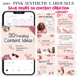 100+ Aesthetic Pink Instagram Carousels, Carousels Templates, PLR MRR Done For You Canva Editable Social Media Template
