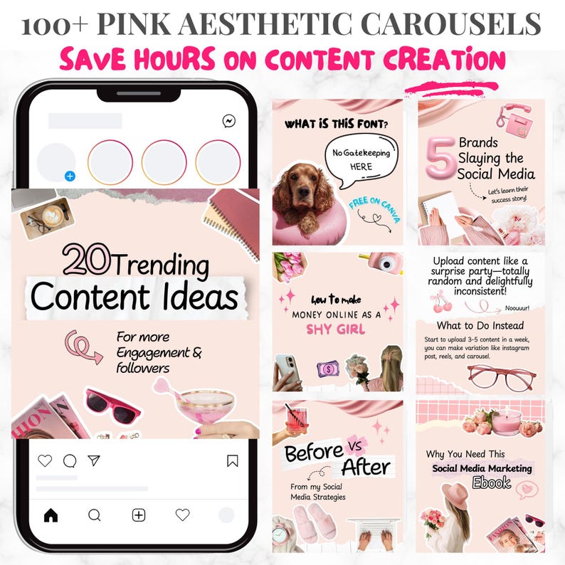 100+ Aesthetic Pink Instagram Carousels, Carousels Templates, PLR MRR ...