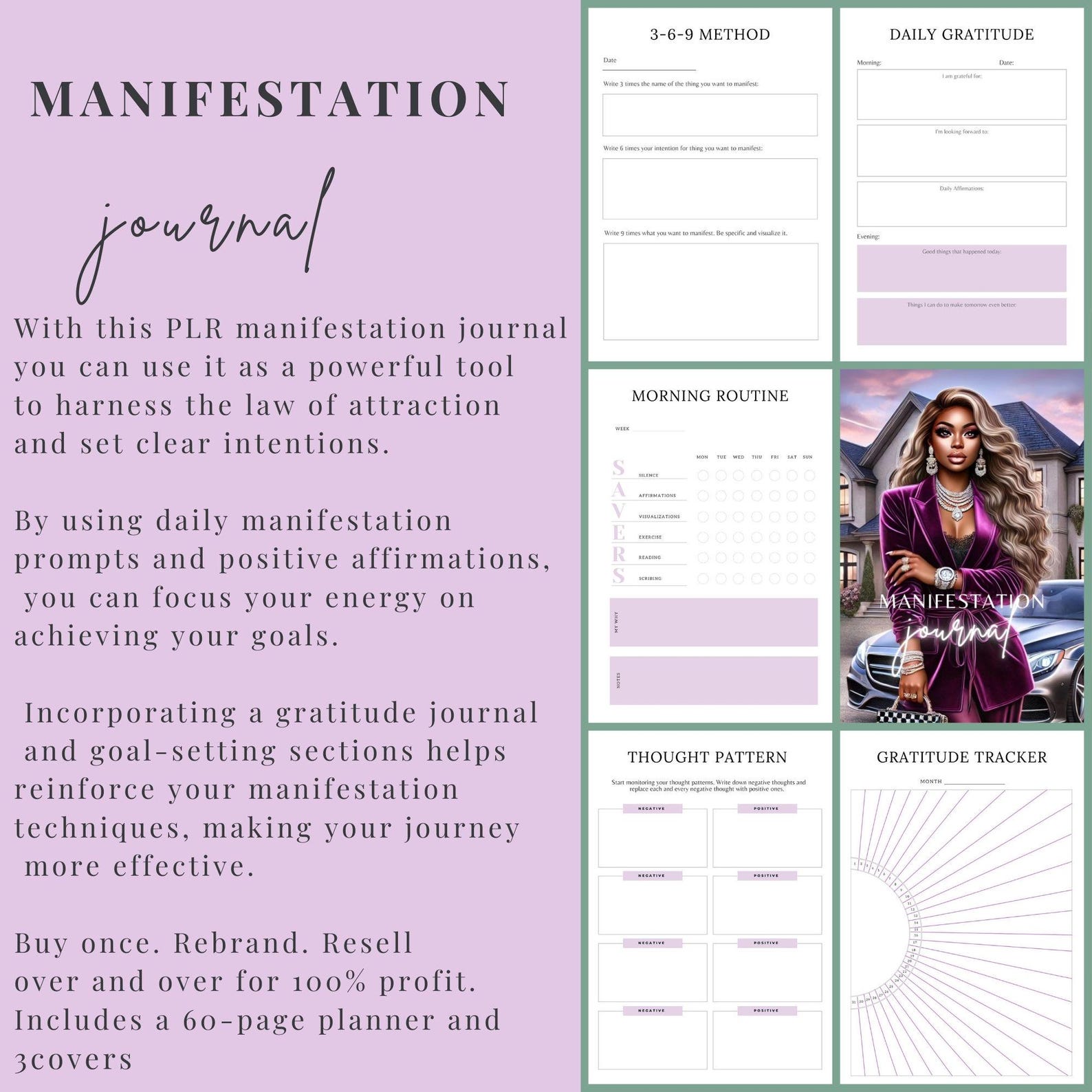 Manifestation Journal, Goal Tracker, Affirmations, PLR Resell (digital Planner) - Etsy