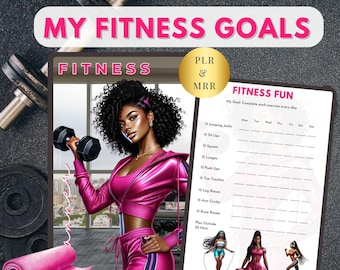 May include: A printable fitness tracker with a pink and white design. The tracker includes a daily workout schedule with exercises like jumping jacks, sit ups, squats, lunges, push ups, toe touches, leg raises, arm circles, knee raises, and playing outside. The tracker also includes a section for recording progress.