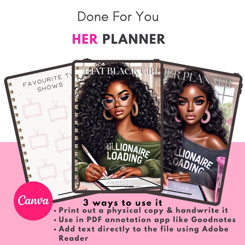 PLR Black Girl Planner Her Digital Planner iPad Goodnotes Notability Planner Planner mensile Planner giornaliero Planner settimanale, diario digitale immagine 6