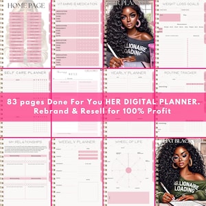 PLR Black Girl Planner Her Digital Planner iPad Goodnotes Notability Planner Planner mensile Planner giornaliero Planner settimanale, diario digitale immagine 2