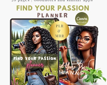 Digitale planner PLR Vind je passiedagboek met masterwederverkooprechten, zelfzorgdagboek, zelfontwikkeling, levensdoel Black Girl planner