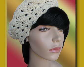 Crochet Tam Beret Hat Ripple Pattern PDF