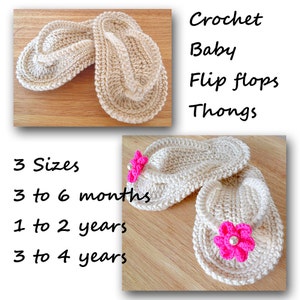 Crochet Flip Flops Baby Thongs Pattern 3 Sizes PDF