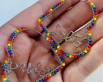 Heart hoop earrings lgbtq heart earrings rainbow heart hoop earrings hoop earrings gift for women heart shape earrings Pride earrings silver