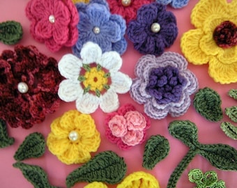 Crochet Flowers Appliques and Leaves 14  Crochet Patterns PDF