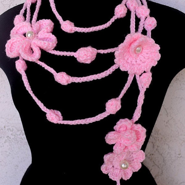 Crochet Lariat Pattern Flowers & Leaves PDF