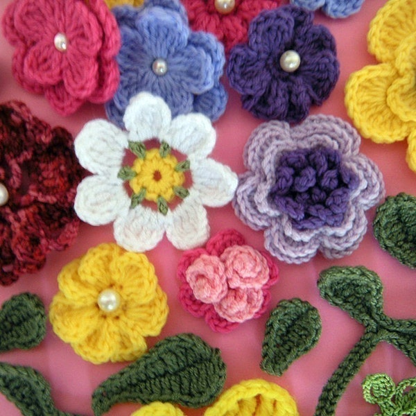 Crochet Flowers Appliques and Leaves 14  Crochet Patterns PDF