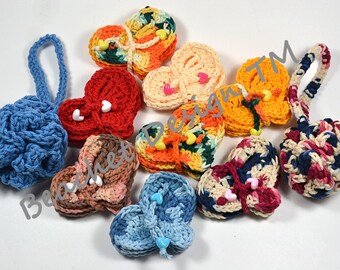 Bath Pouf and Heart Facial Scrubbie Crochet Pattern PDF
