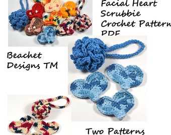 Bath Pouf and Heart Facial Scrubbie Crochet Pattern PDF