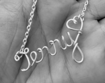 Wire Name Necklace, Sterling Silver Plated Chain, Personalized Gift