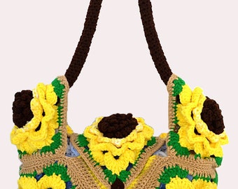 Crochet Sunflower Hobo Bag Pattern PDF