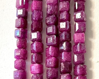 Real Red Ruby faceted cubes 4 beads