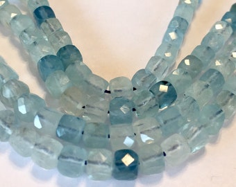 Sky Blue Aquamarine faceted cubes 4 petite beads