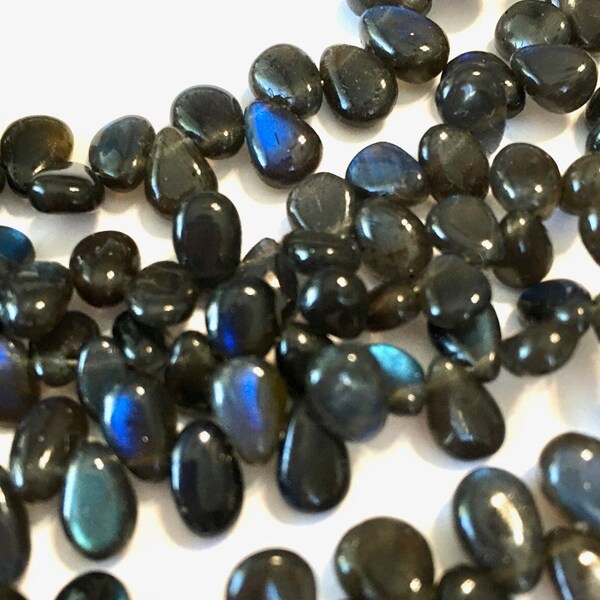 Spectrolite deep blue labradorite smooth little drops whole 8" strand 6/7mm bead size