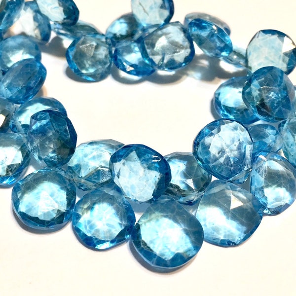 Mystic Aqua Blue quartz  faceted top drilled flat heart briolettes 4 pieces