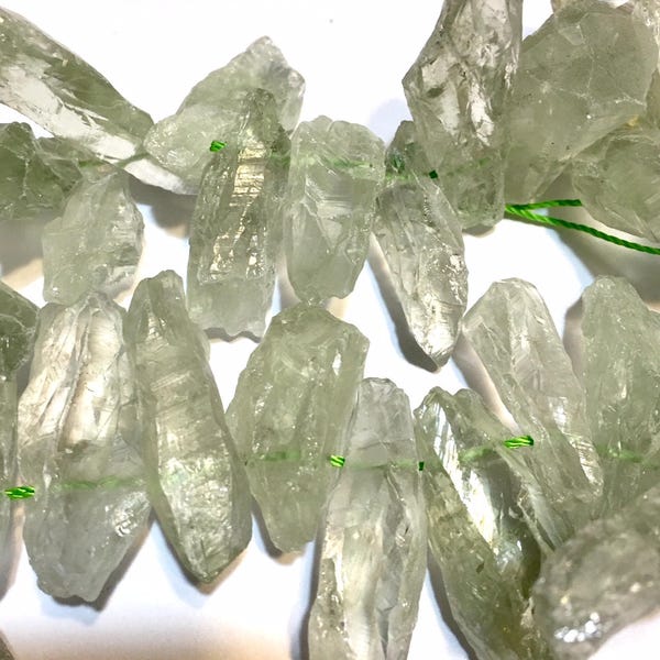 Prasiolite celadon green Amethyst rough top drilled nugget points EXCELLENT stone QUALITY