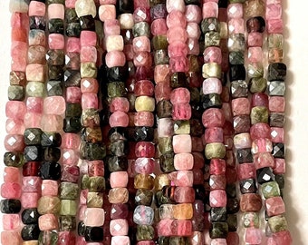 Tourmaline faceted cubes 4 petite beads randomly selected colors