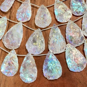 26-40mm angel aura rock crystal quartz hammered finish with AB coating top drilled pendants