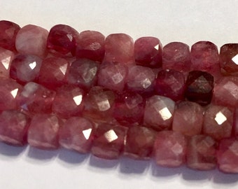 Pink Tourmaline faceted cubes 4 petite beads