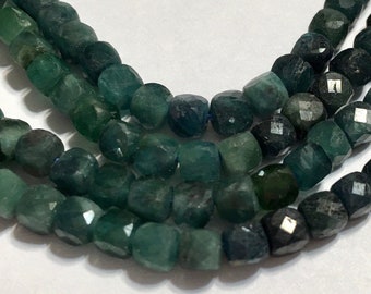 GREEN TOURMALINE faceted cubes 4 petite beads randomly selected colors will not match