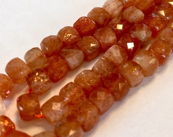 Sunstone faceted cubes 4 petite beads