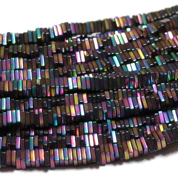 Half strand Tiny Pyrite square heishi rainbow coated beads