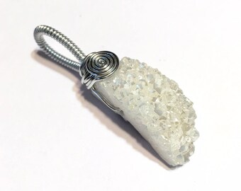 Handmade wire wrapped pendant white druzy