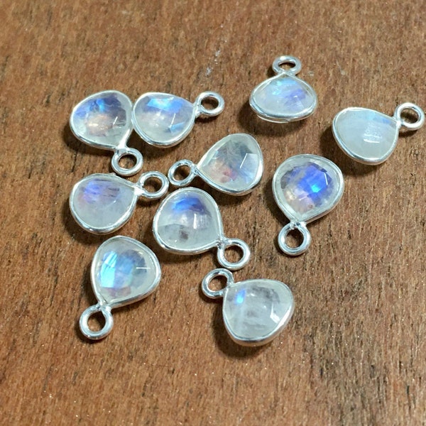 Rainbow Moonstone TINY faceted gemstone in Sterling silver bezel