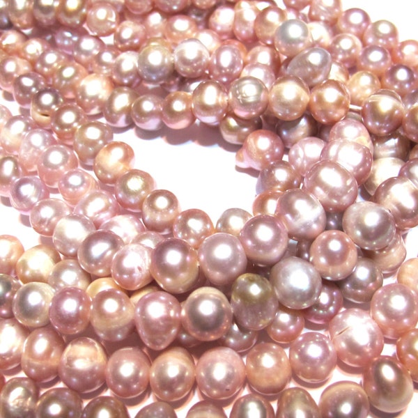 Mauve pink natural color potato pearls full 14inch strand