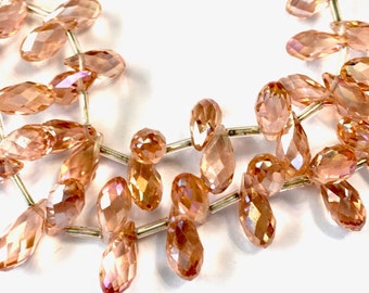 Cherry Blossom Pink Faceted Small Crystal drop briolettes top drilled 5.5mm x 12mm